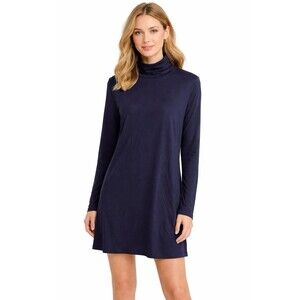 Eileen Fisher Blue Turtleneck Tunic Top Soft Viscose Jersey Size M